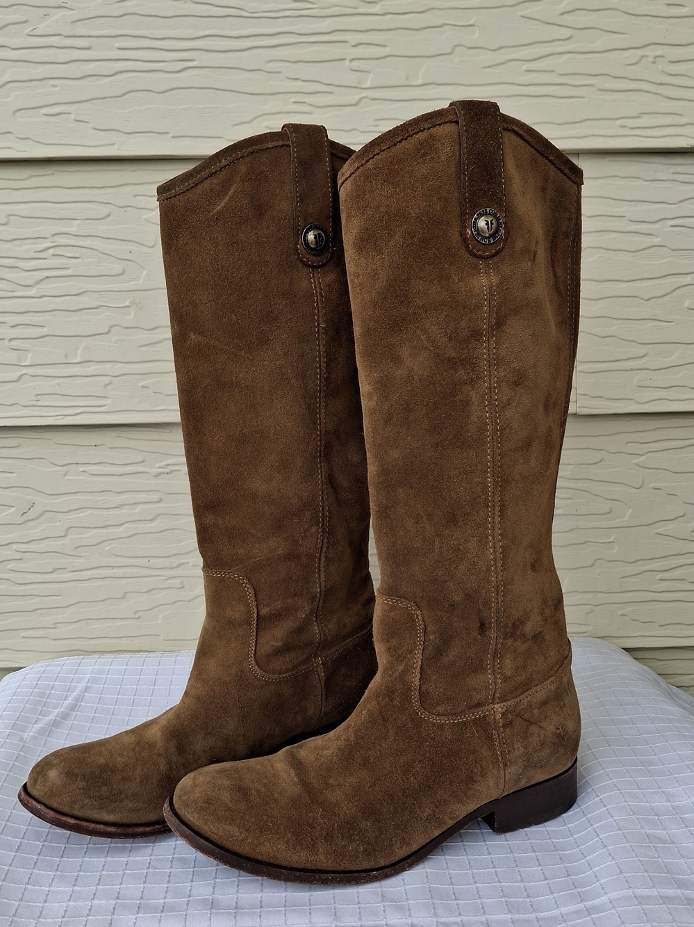 Frye "Melissa Button Slate  Leather Riding Boots Women’s Size 6 B 3477173